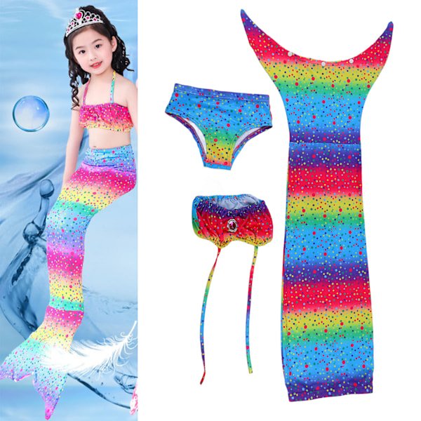 Trefärgad flicka fiskstjärt baddräkt simulerad svansar baddräkt bad tank top byxor svans kostym iriserande Color 140
