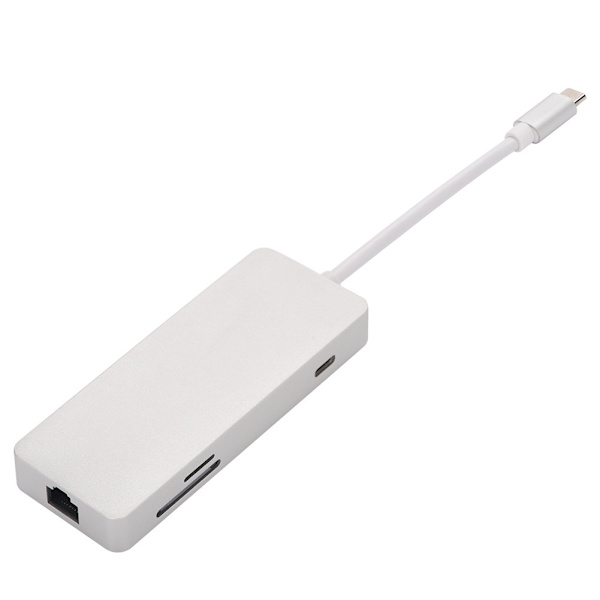 Typ-C-hubb Typ-C till HDMI + USB3.0 + USB2.0 + RJ45 + TF/SD + PD-dockningsstation
