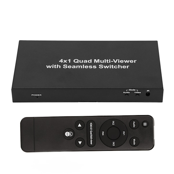 HD Multimedia Interface Splitter 4 i 1 ud 1080P HD Multimedia Interface Switcher med fjernbetjening 100‑240V 4 i 1 ud Splitter EU-stik