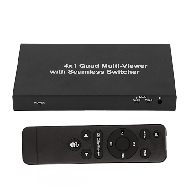 HD Multimedia Interface Splitter 4 i 1 ut 1080P HD Multimedia Interface Switcher med fjärrkontroll 100‑240V 4 i 1 ut Splitter EU-kontakt