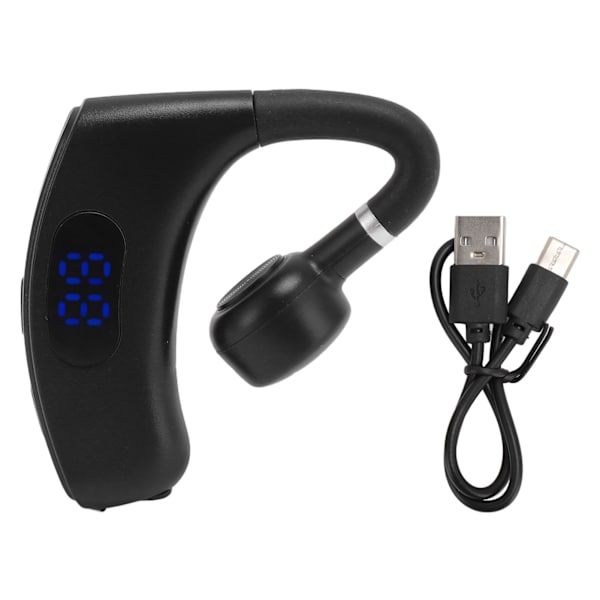 Enkelt øre Bluetooth-headset BT 5.4 støjreduktion lang standbytid 180 graders trådløs øretelefon med digitalt display sort