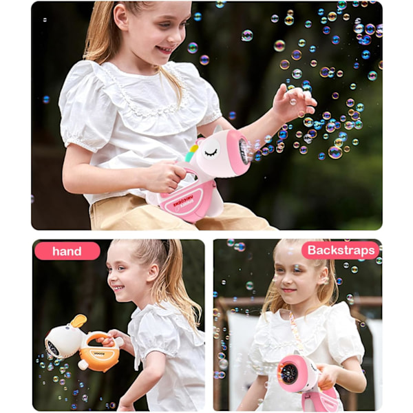 Bubbelmaskingevär med Ljus och Musik, Portabel 360° Läcksäker Automatisk Bubbelmaskin för Barn Småbarn 1-3 4-8 Fester, Bubbl pink