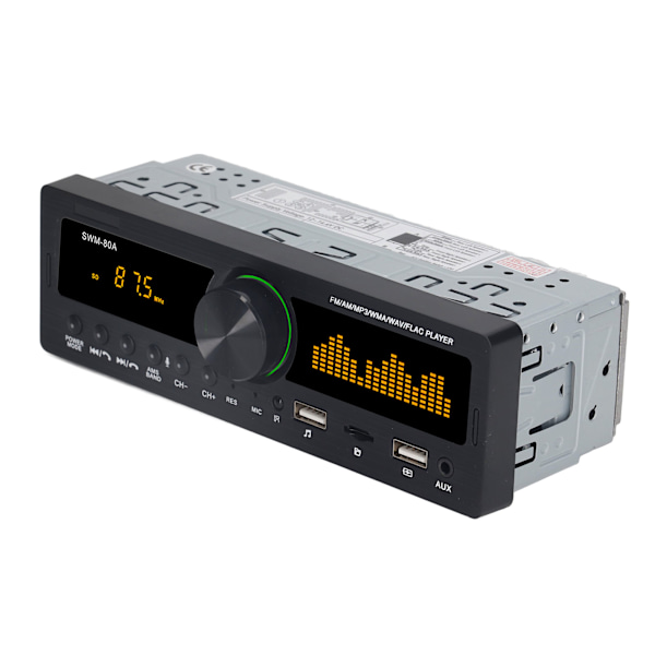 Bilradio MP3-afspiller 12V Bluetooth 5.0 AUX-indgang FM AM-radio Strømsluk Hukommelsesfunktion Bilradio med farverige lys 80A