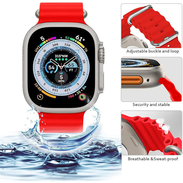 4 kpl Apple Ocean Watch -ranneketta applewatch8/7/se/ultra -urheilukäyttöön, kaksiväriset silikonirannekkeet iwatchille (42/44/45/49 mm)