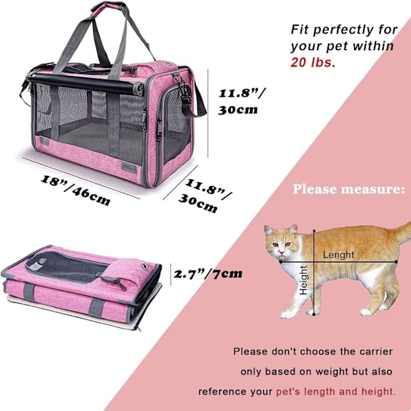 Transportbur för stora och medelstora katter, mjuk transportbur för stora och medelstora katter och valpar, hundburar kattburar husdjursintegritet P pink