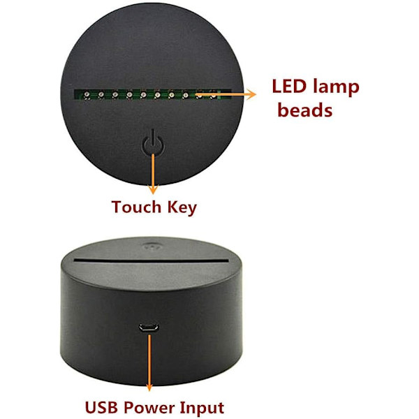3D Illusionsplattform Nattlampa Touch Switch 7 Färgbyte USB-ström LED Skrivbordslampa för Heminredning eller Semestergåvor