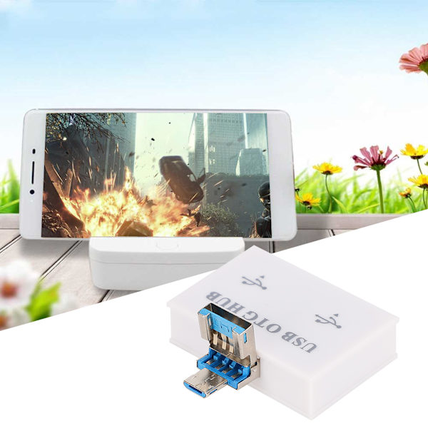 USB2.0 Oplader Data HUB Expander Til Android Telefon Konverter USB Hub Adapter(Hvid)