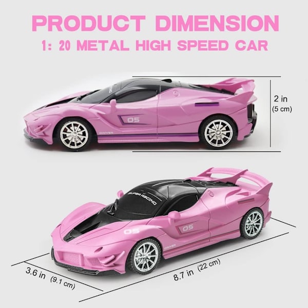 Fjernbetjent bil, lyserød fjernbetjente biler til piger, genopladelig fjernbetjent racerbil, elektrisk drevet højhastigheds-driftmodelbil-legetøj med LED-forlygter