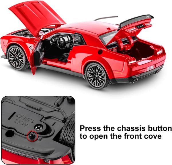Legetøjsmodelbil til børn 1:32 skala Dodge Challenger Die cast Metel Legetøjsbiler til Pull Back Modelbil Hellcat med lyd og lys Hellcat Bil Legetøj