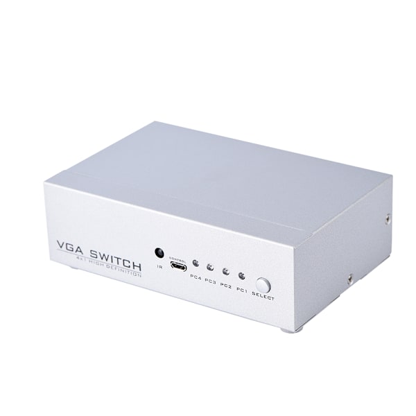 4-i-1-ut VGA-portar metallbox switch videoväljare med IR-fjärrkontroll