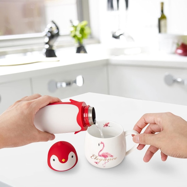 Penguin rustfrit vakuum termo rejsekrus te vandflaske kaffekolbe (rød)