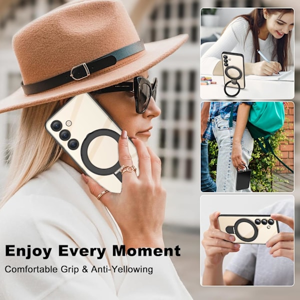 Samsung Galaxy S24plus 6.7 Kotelo Magneettisella Rengastelineellä [Yhteensopiva Mag-Safe kanssa] [Täysi Kameran Linssinsuoja] Pinnoitettu Kirkas Puhelin Black