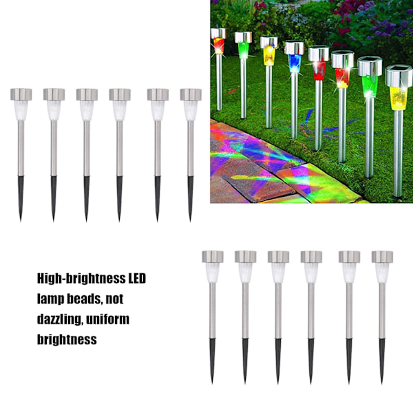 12 st solcellslampor för gräsmatta med RGB-färg, ljussensor, IP44 vattentät LED-lampor för parker, trädgårdar och pooler