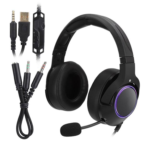 Headset för spel med huvudmonterad kabel, lysande RGB, med mikrofon för PS4
