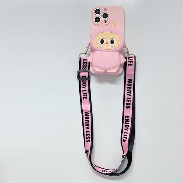 Labubu 3D Hirviö Puhelinkotelo: vaaleanpunainen Crossbody-hihna, Käytännöllinen ja Söpö pink SamsungS24Plus-5G