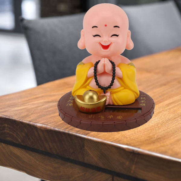 Liten munk-ornament solcelledrevet nikkhode liten munk-figur for kontorbord vinduer bildashbord hjem restauranter hoteller kafeer Yellow