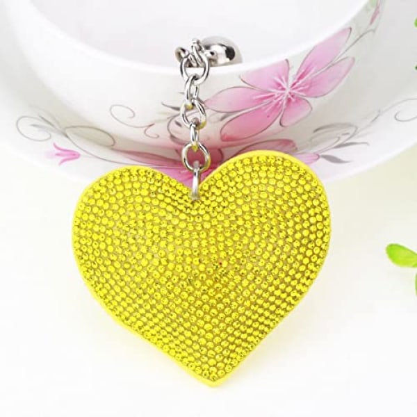 Härlig Peach Heart Diamond Nyckelring För Kvinnor Väska Hängande Nyckelring Alla hjärtans dag Födelsedagspresenter---Gul