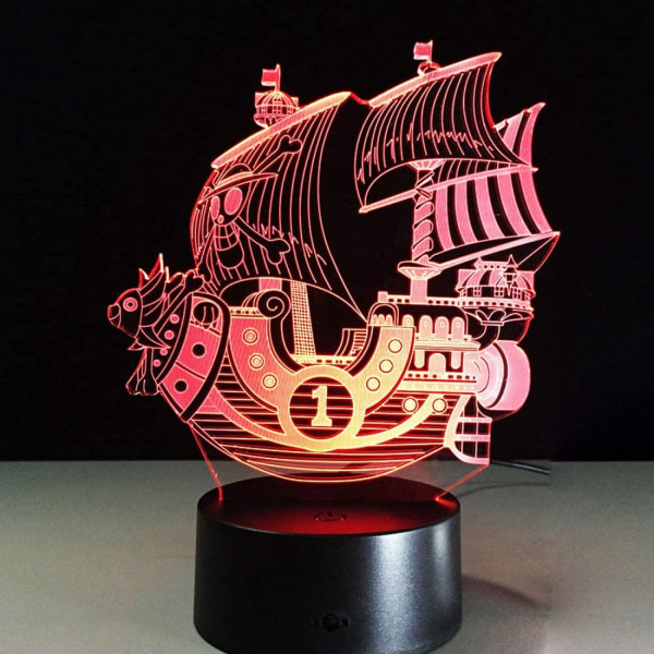 Qinwei 3D Pirate Ship Yövalot 3D LED Yövalo Pöytävalo Optinen Illuusiolamppuja 7 Väriä Vaihtelevaa Valoa Tytöille Lapsille Baby Ja Huoneen Sisustus