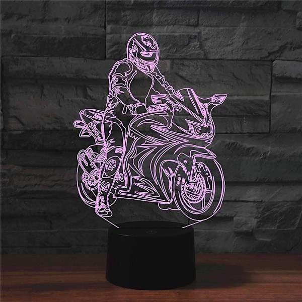 3D Motorcykel Nattlampa USB Touch Switch Dekoration Bordskrivbords Optisk Illusion Lampor 7 Färgväxlande Ljus LED Bordlampa Jul Hem Kärlek Barn Leksak Present