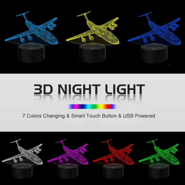 Fly Night Light 3D Fly Illusion Lampe 7 Farge Skiftende Berøringskontroll med USB-kabel LED Fighter Leke Bord Skrivebord Dekor Lamper