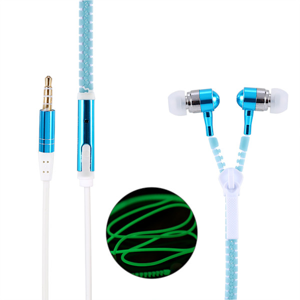 Glow In The Dark Hodetelefoner Lysende Glidelås In-Ear Headset Øretelefon Ørepropp JS