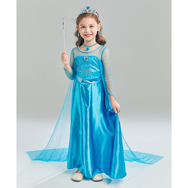 Prinsessekostume Kjole, Prinsesse Udklædning til Piger, Deluxe Fancy Kostume med Tilbehør, Perfekt til Julefødselsdagsfest Bil 120CM