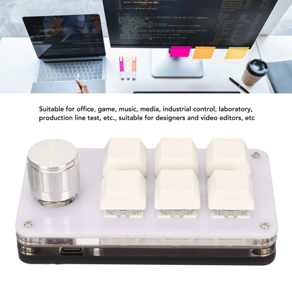 6-tangenters minitangentbord med ratt RGB ljusblå brytare trådbunden anslutning plug and play DIY programmerbar enhands mekaniskt tangentbord vitt
