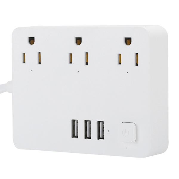 Skrivebords smart hurtiglading strømfordeler med 3 stikkontakter 3 USB-porter 100‑240V