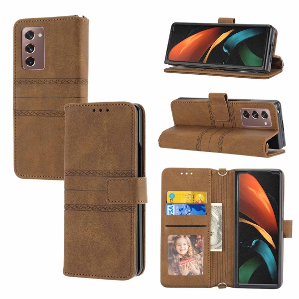 Kompatibel med Samsung Galaxy Z Fold 4 5G pung etui med kortholder flip PU læder prægning foldning stødsikker beskyttende cover