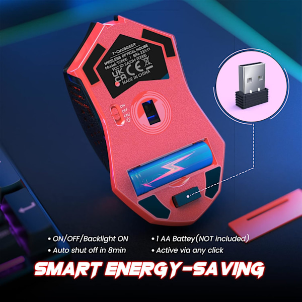 Trådlös Spelmus - USB Sladdlös PC-Tillbehör Datormöss med LED-Bakgrundsbelysning, Mus med 7 Tysta Knappar, 5 Justerbara DPI Plug&Play Red
