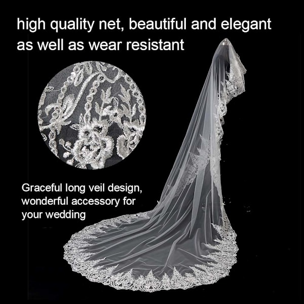 Yksikerroksinen ylellinen pitsi pitkä hääverho Elegantti hääverho  (HZ0193)