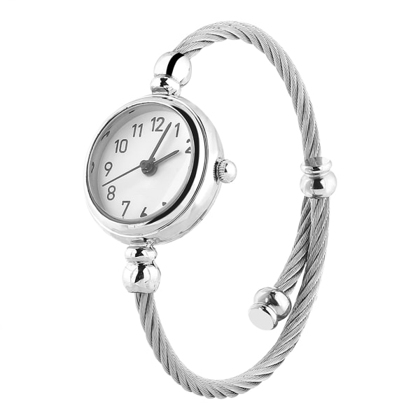 Analog rund kvartslegering armband öppen armband klocka armbandsklocka (arabiska siffror vit urtavla)