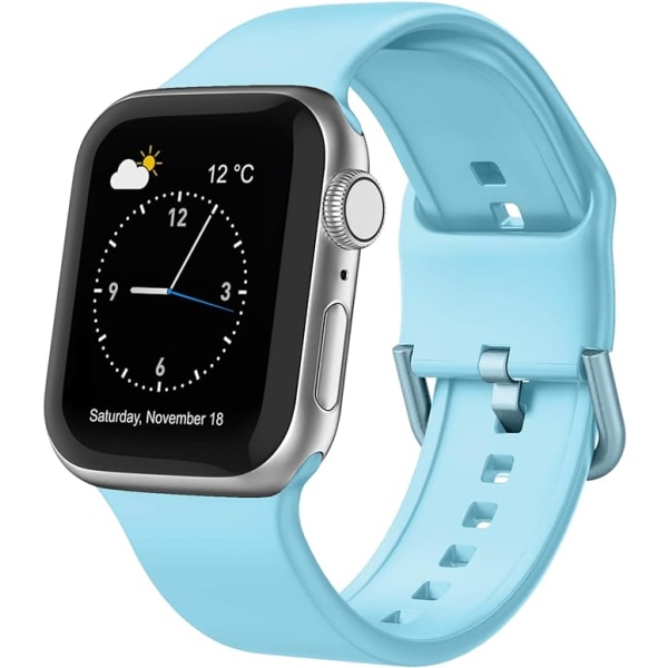 Apple Watch-armband i mjukt silikon, sportarmband, ersättningsarmband, lämplig för hela Iwatch-serien (ljusblå 38/40/41 mm)