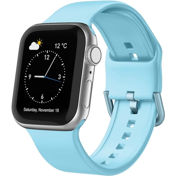 Applen watch ranneke pehmeä silikoni Sports Wristband -vaihtoranneke, sopii koko Iwatch-sarjaan (vaaleansininen 38/40/41mm)