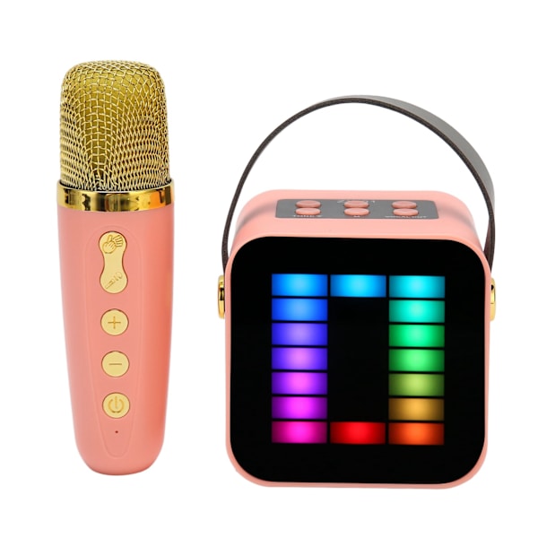 Mini Karaoke Maskin Set RGB Pickup Ljus Digital Behandlingschip Handhållen Bärbar Bluetooth Högtalare med Mikrofon Rosa