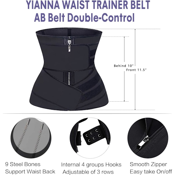 Taljetræner til kvinder Latex Underbust JSculpt Dobbelt træningsbælte Workout Sport Girdle C-black (Double Straps) M