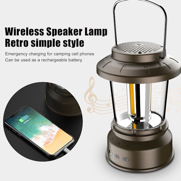 Utomhus Bluetooth-högtalarljus Retro-stil 2 lägen USB-strömförsörjning IP65 Vattentät Bluetooth-musik Camping Lykta Gult ljus