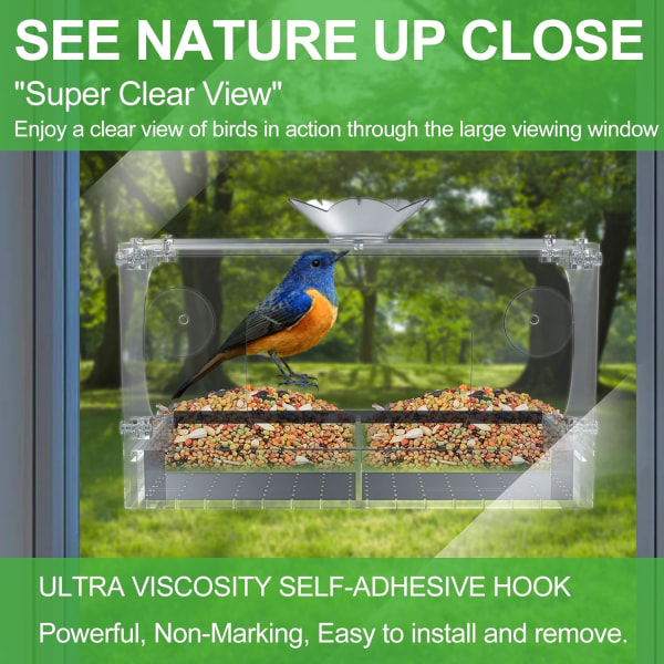 Clear Window Bird Feeder for Outside, Includes Suction Cups,Outdoor Bird Feeders, Wild Bird Watching Gift, Garden Decor