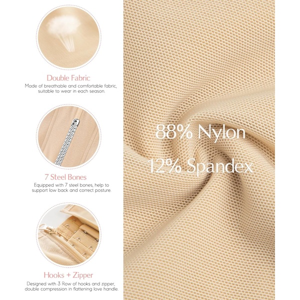 Midjetränare Korsett Dragkedja Magekontroll Shapewear Andningsbar Midjet Cincher för Kvinnor Body Shaper Sport Girdle Beige M