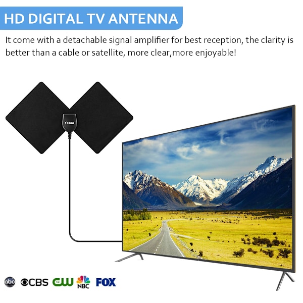 HDTV-antenne innendørs TV digital antenne 50 mils rekkevidde med avtakbar forsterkersignal