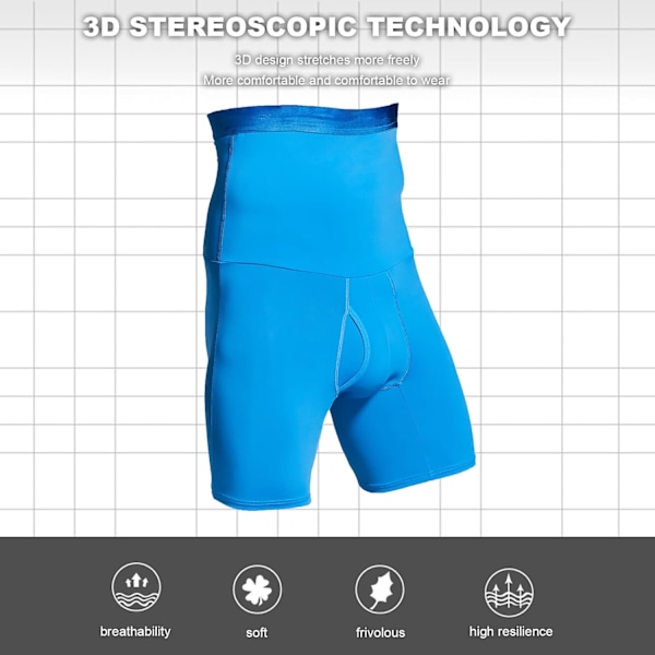 Män Tummy Control Shorts Hög Midja Underkläder Slankning Shapewear Body Shaper Ben Boxer Kalsonger Blue M
