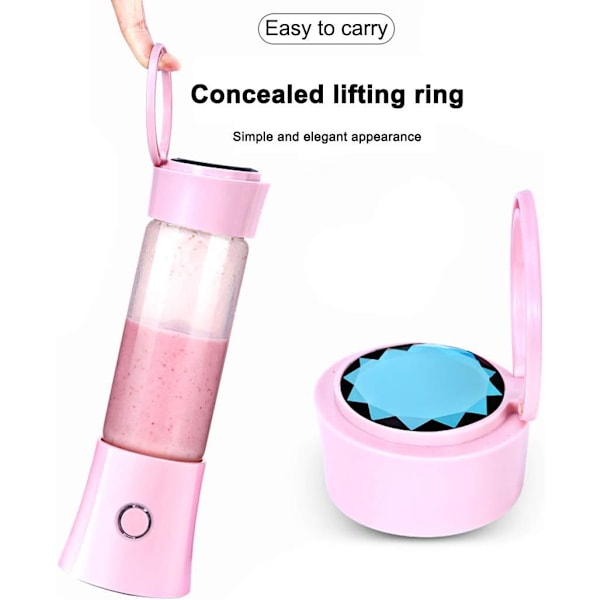Kannettava Blenderi, Toycol Henkilökohtainen Blenderi Smoothieille ja Sekoituksille 6 Terällä, 16 Oz Mini Blenderi Kupilla Matkakannen ja USB-Latauksella Pink