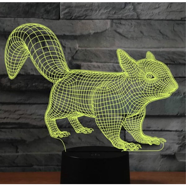 3D Ekorre Nattlys Lampe Illusions 7 Farge Skiftende Berøringsbryter Bord Skrivebord Dekor Lamper Akryl Flat ABS Base USB Kabel Bursdagsgave Leke