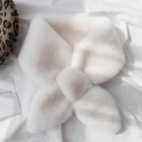 Dam Scarf med Falsk Pälskrage Vinterhalsduk Halsvärmare Shrug Trendig Scarf för Vår Höst White