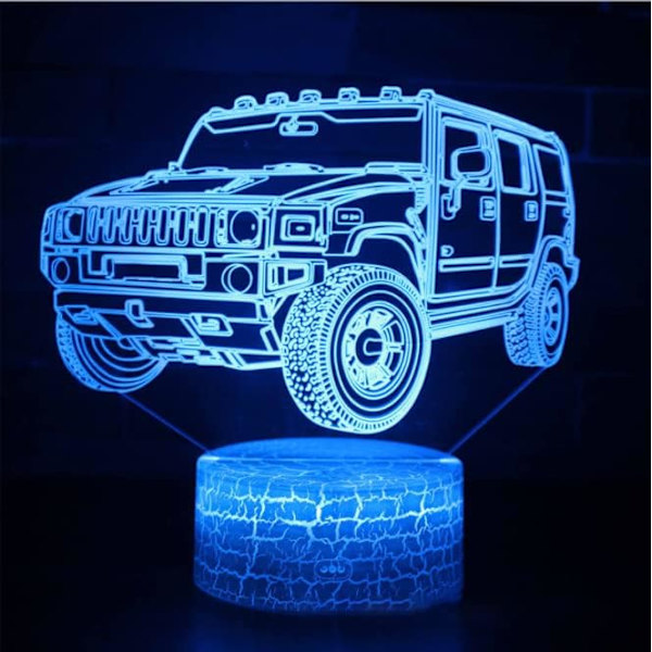 3D Traktor Bil Illusion LED Natlampe 7 Farver Skiftende Smart Touch Bordlampe Dekoration Gavebutik Bar Soveværelse Lys (Sprækket Base med Fjernbetjening, Lastbil-3)