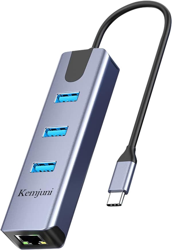 USB C til Ethernet-adapter 4-i-1 aluminium USB C til Ethernet-adapter med 3 USB 3.0-porte til MacBook Pro 2019/2018/2017, Chromebook, Linux