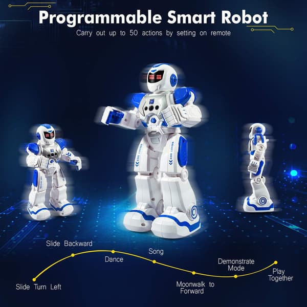 Fjernbetjent robot til børn, intelligent programmerbar robot med infrarød controller, legetøj, dans, sang, moonwalk og LED-øjne, gestussensor