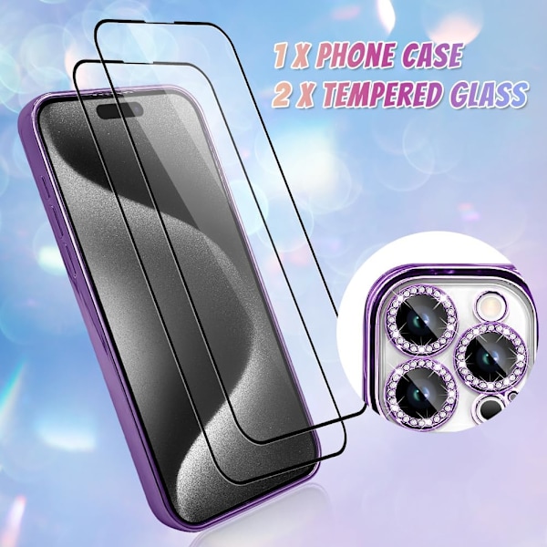 iPhone 15 Pro Cover 6,1 Tommer med MagSafe-understøttelse, Belagt Diamantglimmer Magnetisk Cover Skærmbeskytter Kamerabeskyttelse purple
