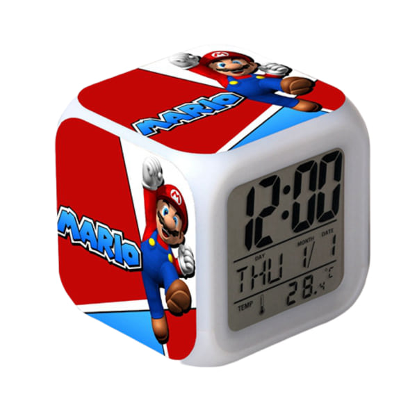 Wekity Super Mario Färgglad Väckarklocka LED Kvadratisk Klocka Digital Växklcka med Tid, Temperatur, Alarm, Datum