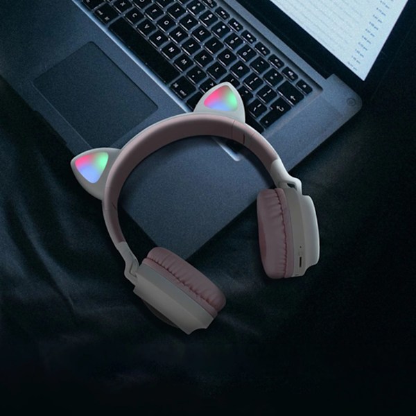 Kattøre-headset Trådløs Bluetooth Belyst Komfortable Gaming-hodetelefoner med Justerbart Hodebånd